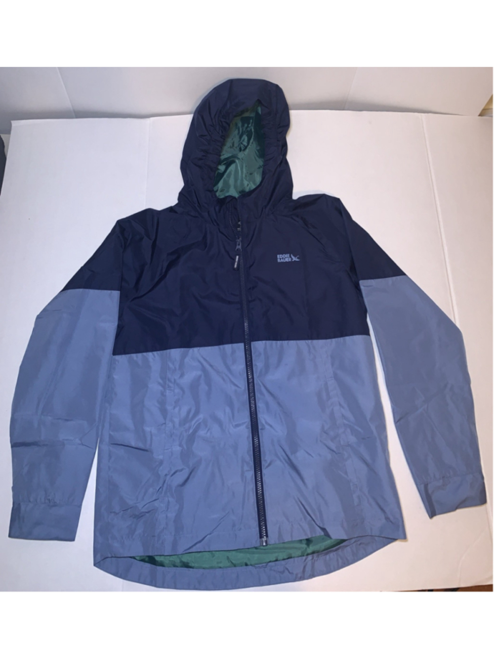 Eddie Bauer Kids Hooded Windbreaker Jacket Navy Blue, Green Inside Size L 14/16